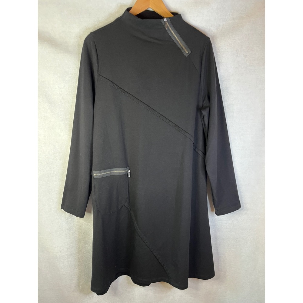 Chalet Et Ceci Black Asymmetric Long‎ Sleeve Short Margo Dress L NWOT Lagenlook